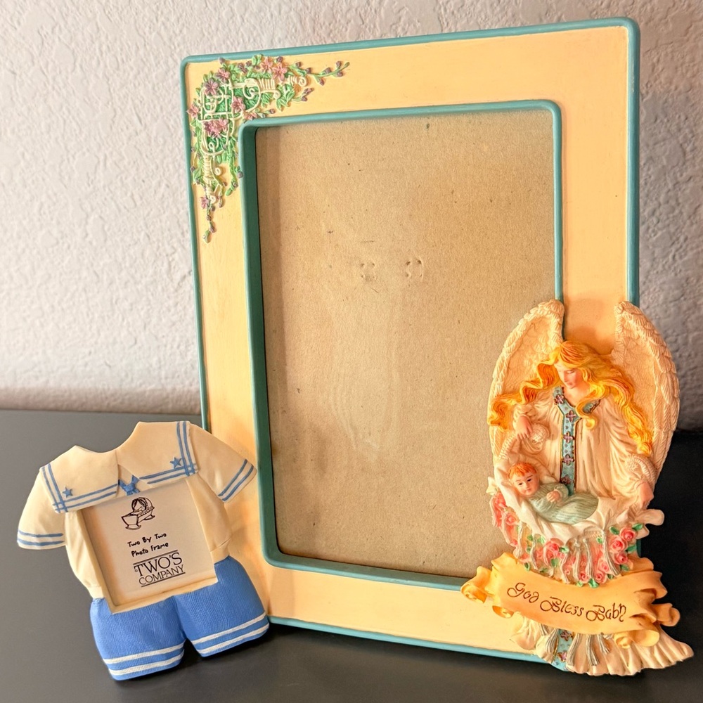 Picture Frame set of two (2)  God Bless Baby & Boys outfit frame 5”x7” 1.5x1.5